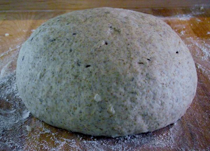 Boule of rye bread dough.