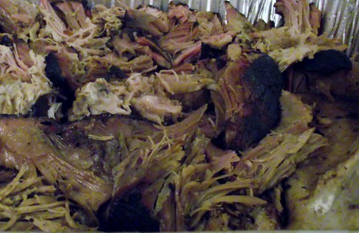 Slow smoked pulled pork.
