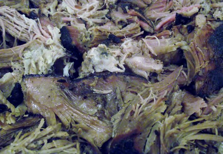 Slow smoked pulled pork.