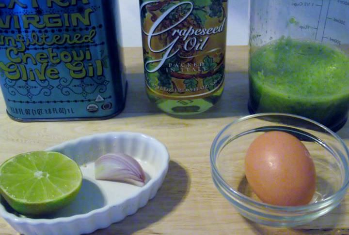 Ingredients for scallion and lime aioli.