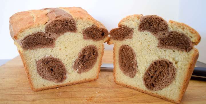Sweet soft chocolate cinnamon cocoa bread with a leopard print pattern.