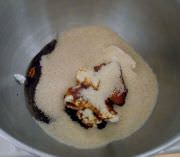 Wet ingredients for molasses cookies.