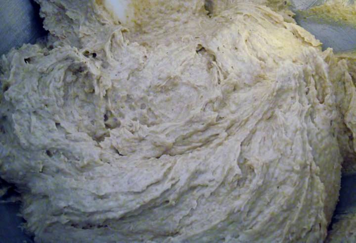The batter mixture, notice that it is a loose batter.