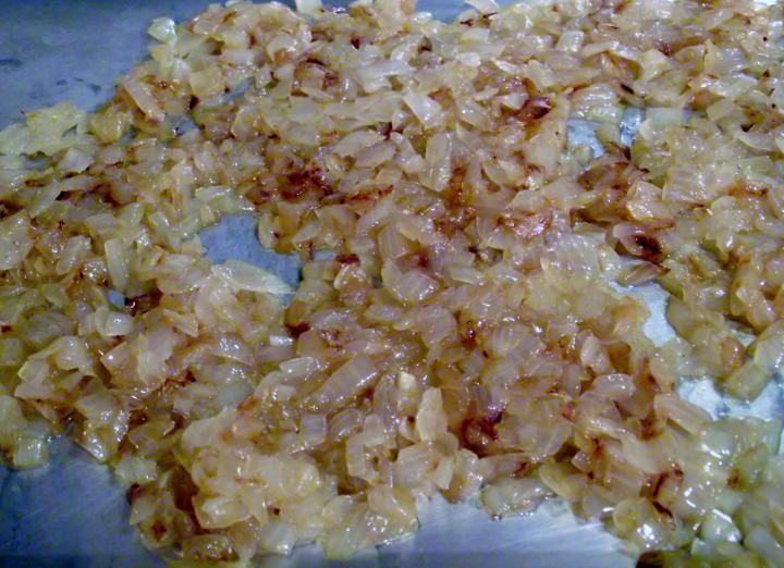 Caramelized onions on a sheet pan.
