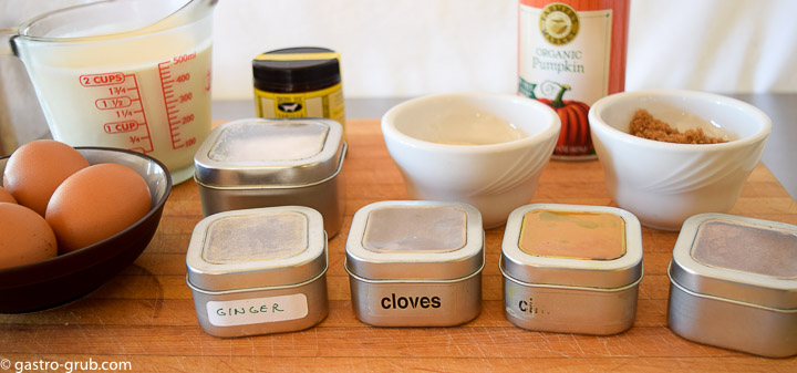 Ingredients for pumpkin pie filling.