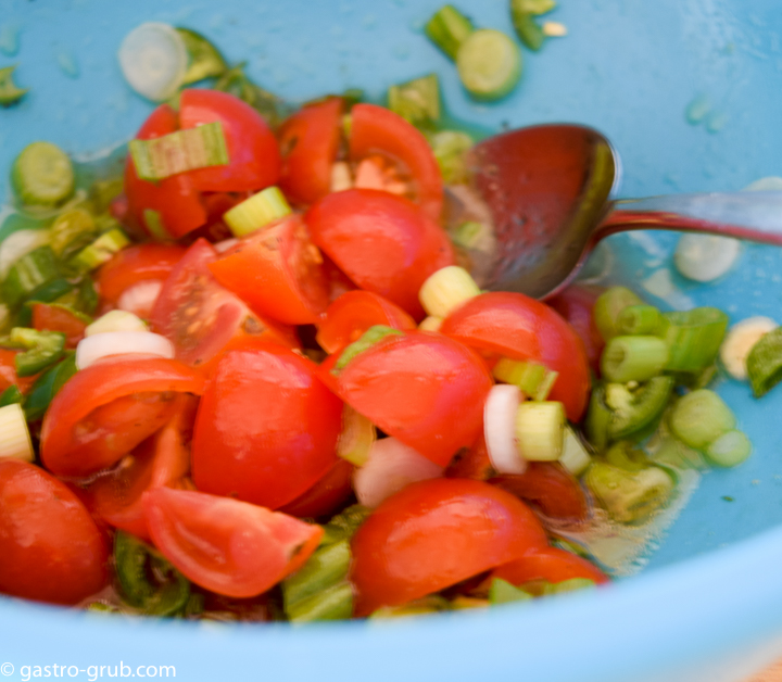 Tomato and scallion relish.