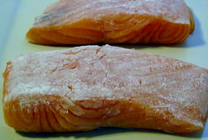 Salmon dredged in flour.