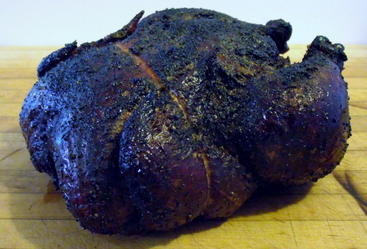 Whole smoked chicken.