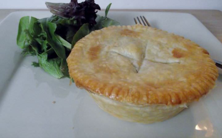 Chicken pot pie and mixed green salad.