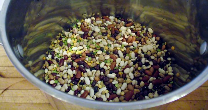 Beans in a pot for rinsing.