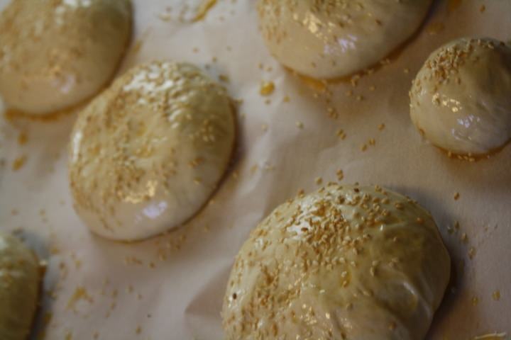 Burger buns proofing before they go in the oven.