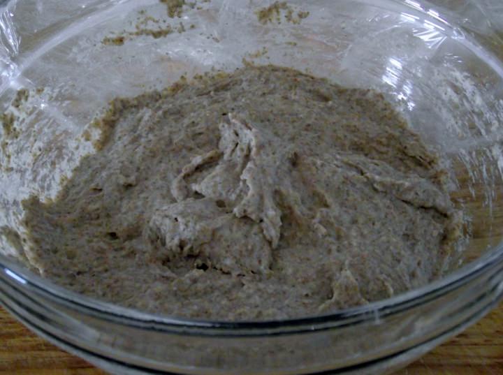 Rye bread sponge in a mixing bowl.