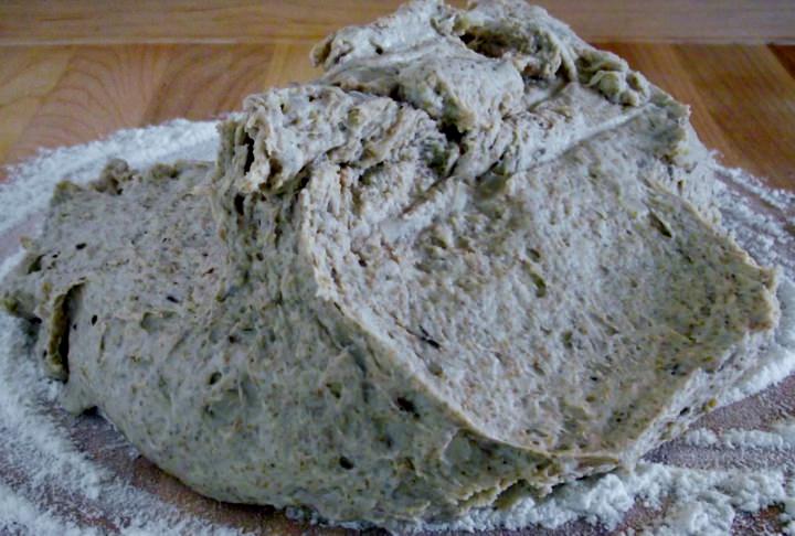 Kneading the rye bread dough.