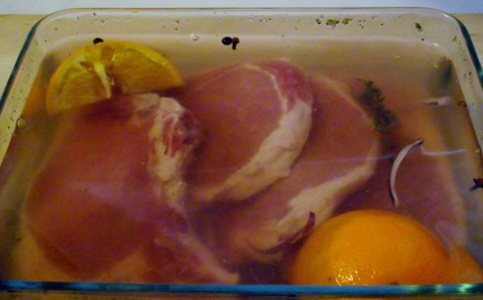 Pork chops in brine.