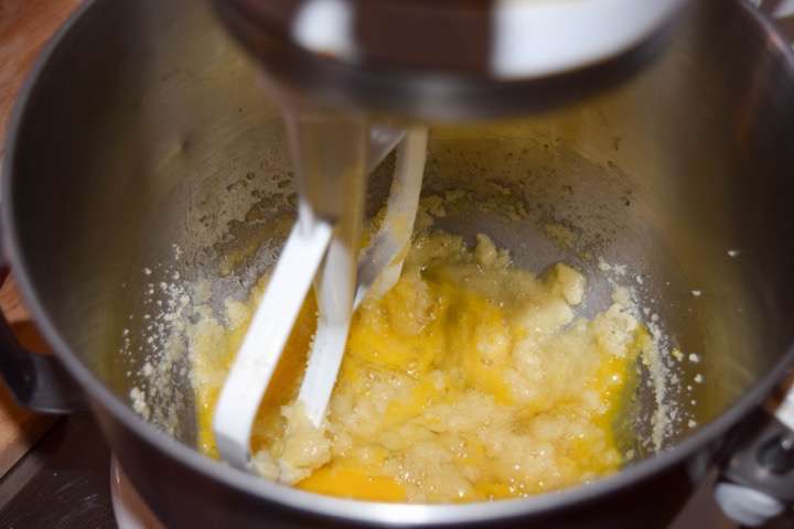 Creaming the butter and sugar together, adding the eggs and beating until  thoroughly incorporated.
