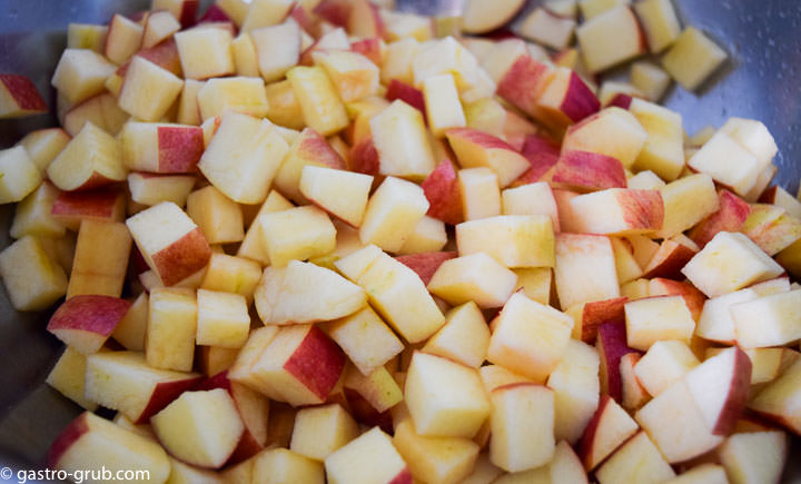 Diced apple in a bowl.