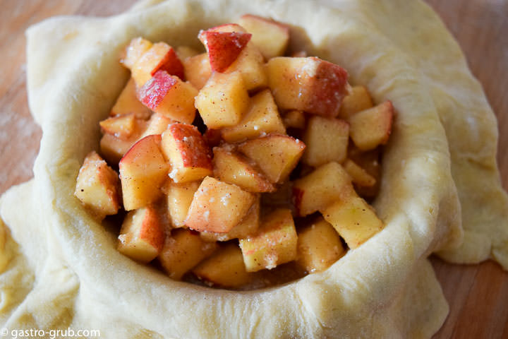 Filling the apple pies.