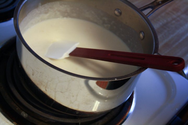 Bechamel sauce in a pot.