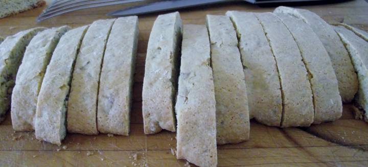 Biscotti cut into slices.