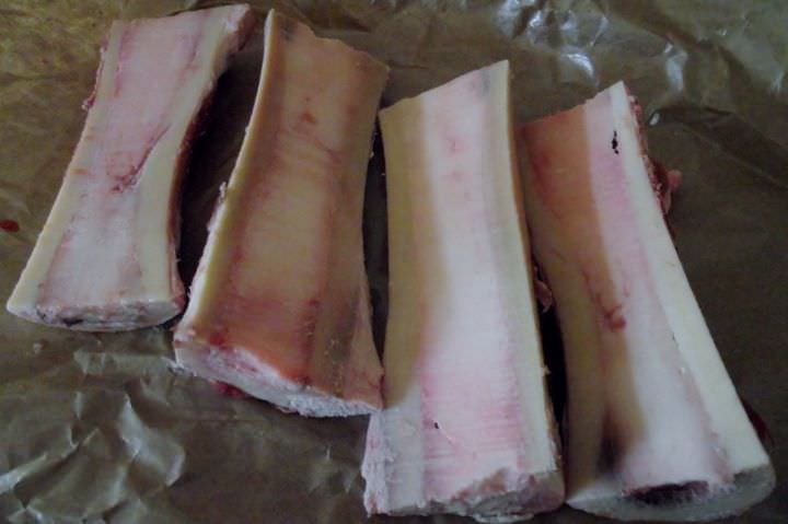 Marrow bones split lengthwise.