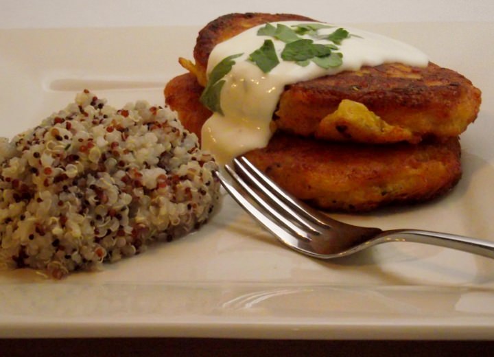 Butternut squash fritters and citrus quinoa