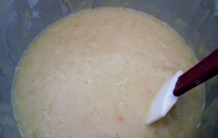 Carrot cake batter in a mixing bowl.