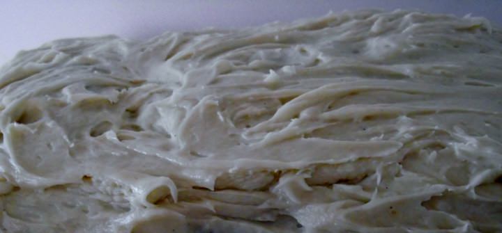 Carrot cake frosted with cream cheese icing.