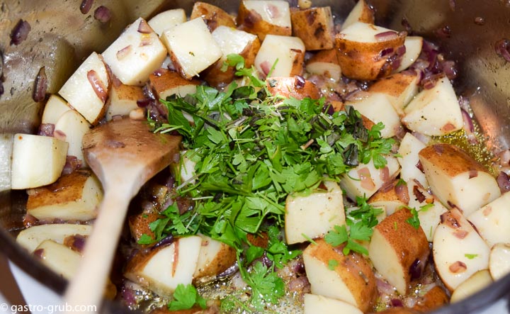 Add the herbs and stir. Add the herbs and stir.