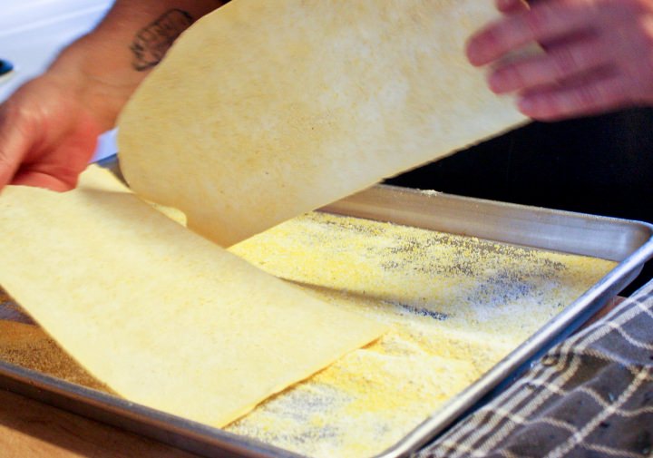 Pasta sheets for lasagna Bolognese.
