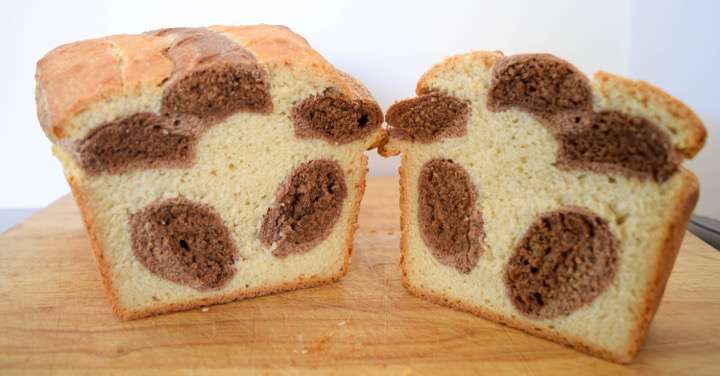 Chocolate cinnamon cocoa bread with a leopard print pattern.