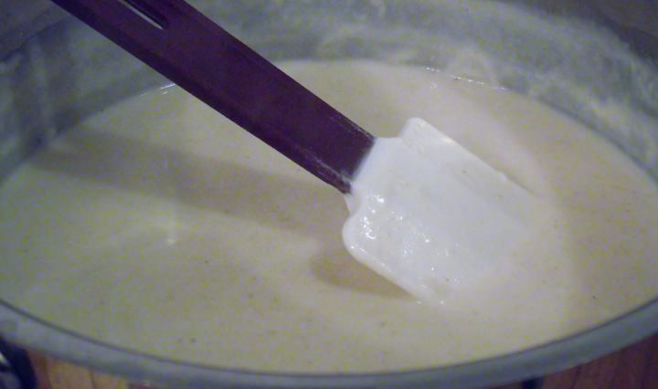 Bechamel sauce in a pot.