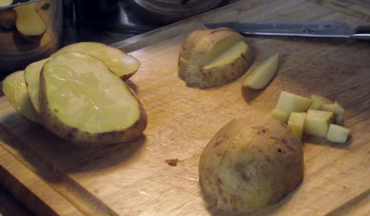 How to cut a potato for mashed potatoes.