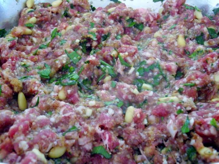 Meatball mixture in a bowl.