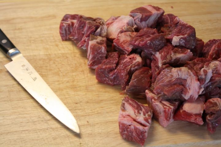 USDA choice Chuck Roast, cut into cubes for grinding.