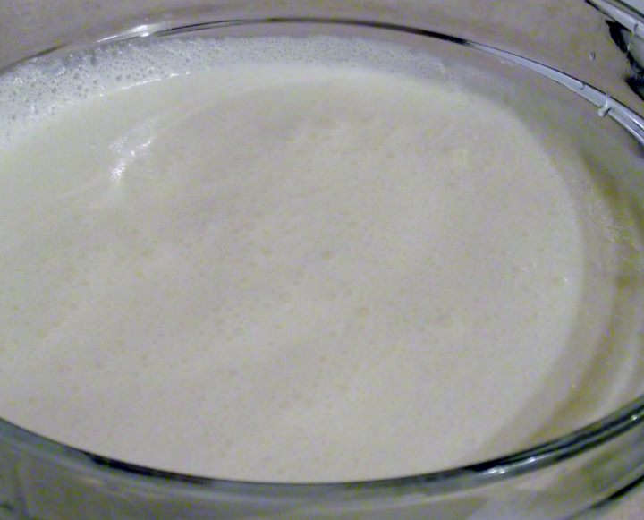 Custard mixture in a bowl.