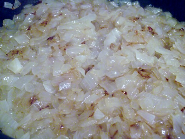 Caramelized onions in a pan.