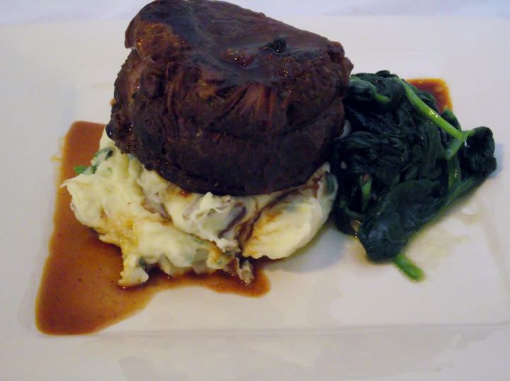 Yankee pot roast, parsley mashed potatoes, and sauteed spinach.