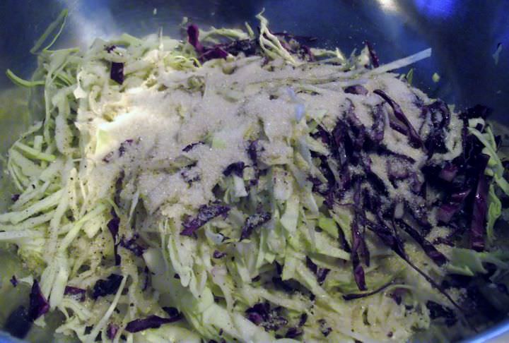 Making coleslaw.