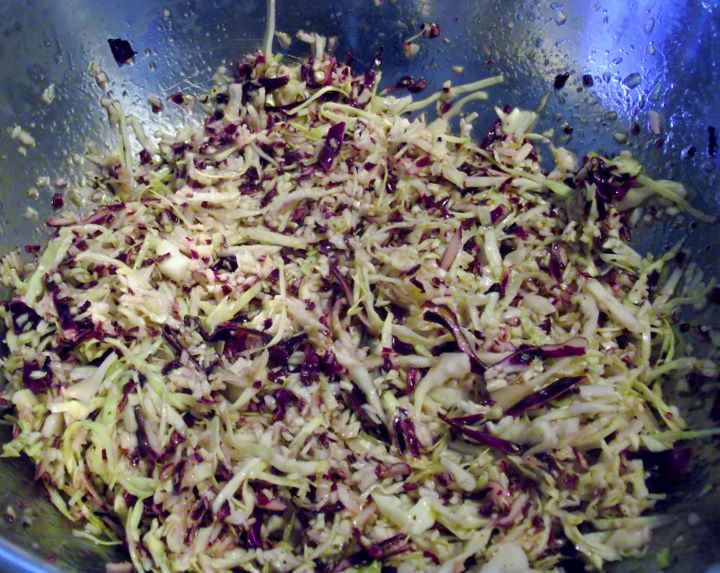 Coleslaw with a vinaigrette dressing.