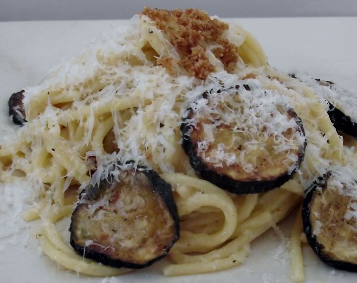 Spaghetti Alla Chitarra With Fried Zucchini.