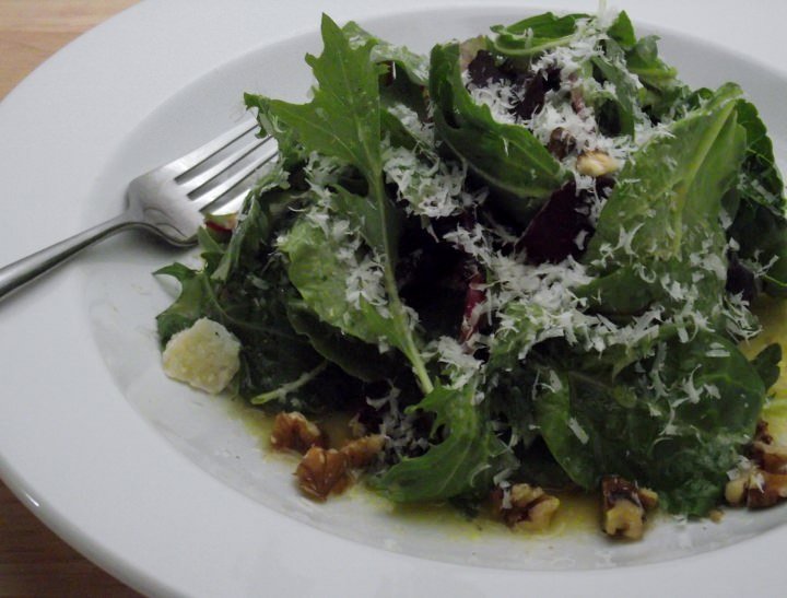 Mix Greens with Lemon Cumin Vinaigrette and Shaved Parmigiano