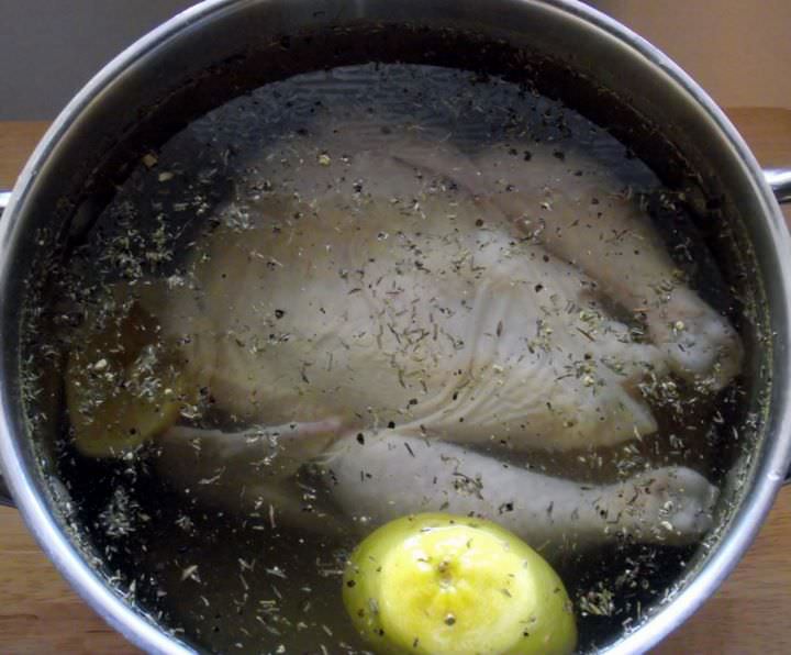 Whole chicken in brine.