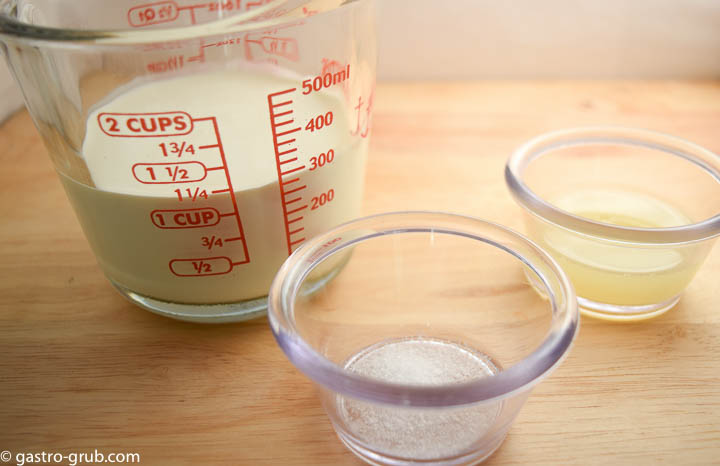 Ingredients for crema: heavy cream, lime juice, and salt.