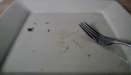 An empty plate with a fork.