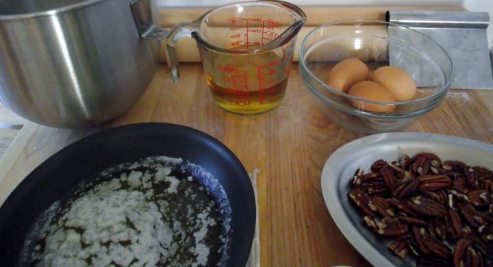 Ingredients for pecan pie filling.