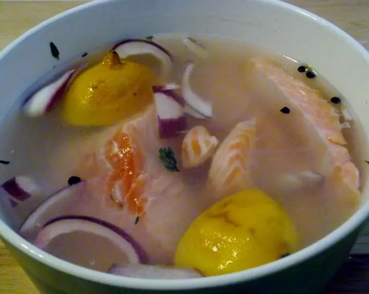 Salmon in brine.